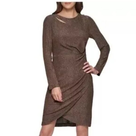 DKNY Metallic Faux-Wrap Sheath Dress sz 12 - Picture 8 of 12